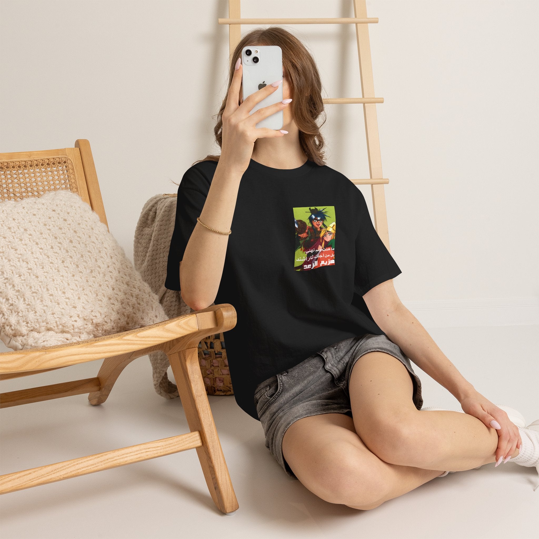 Anime Crew Graphic Tee — Retro Characters with Arabic Script