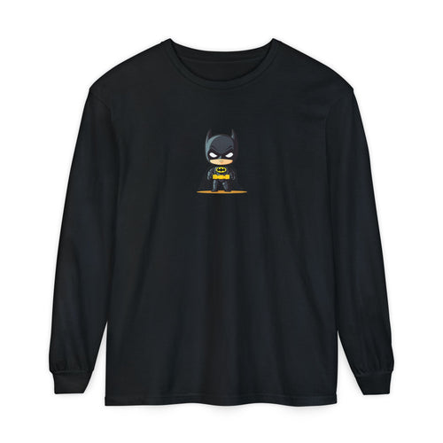 Batman Graphic Long Sleeve Tee — Comic Panel Back & Chibi Logo Front