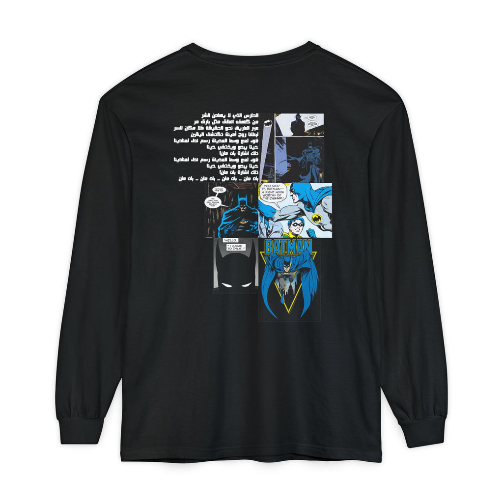 Batman Graphic Long Sleeve Tee — Comic Panel Back & Chibi Logo Front